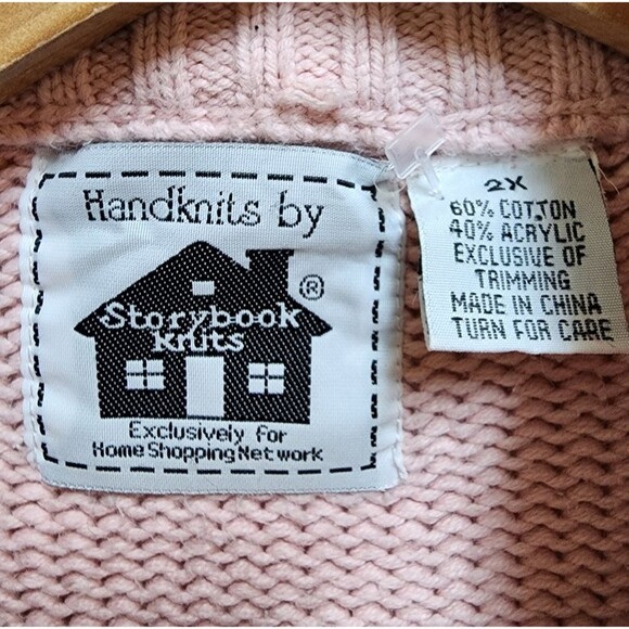 Storybook Knits Sweater Womens 2X Pink Cable Knit Cardigan Full Zip Rhinestones - Picture 12 of 14